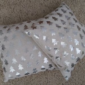 Pair of Holiday Pillows Silver Trees 15" Square